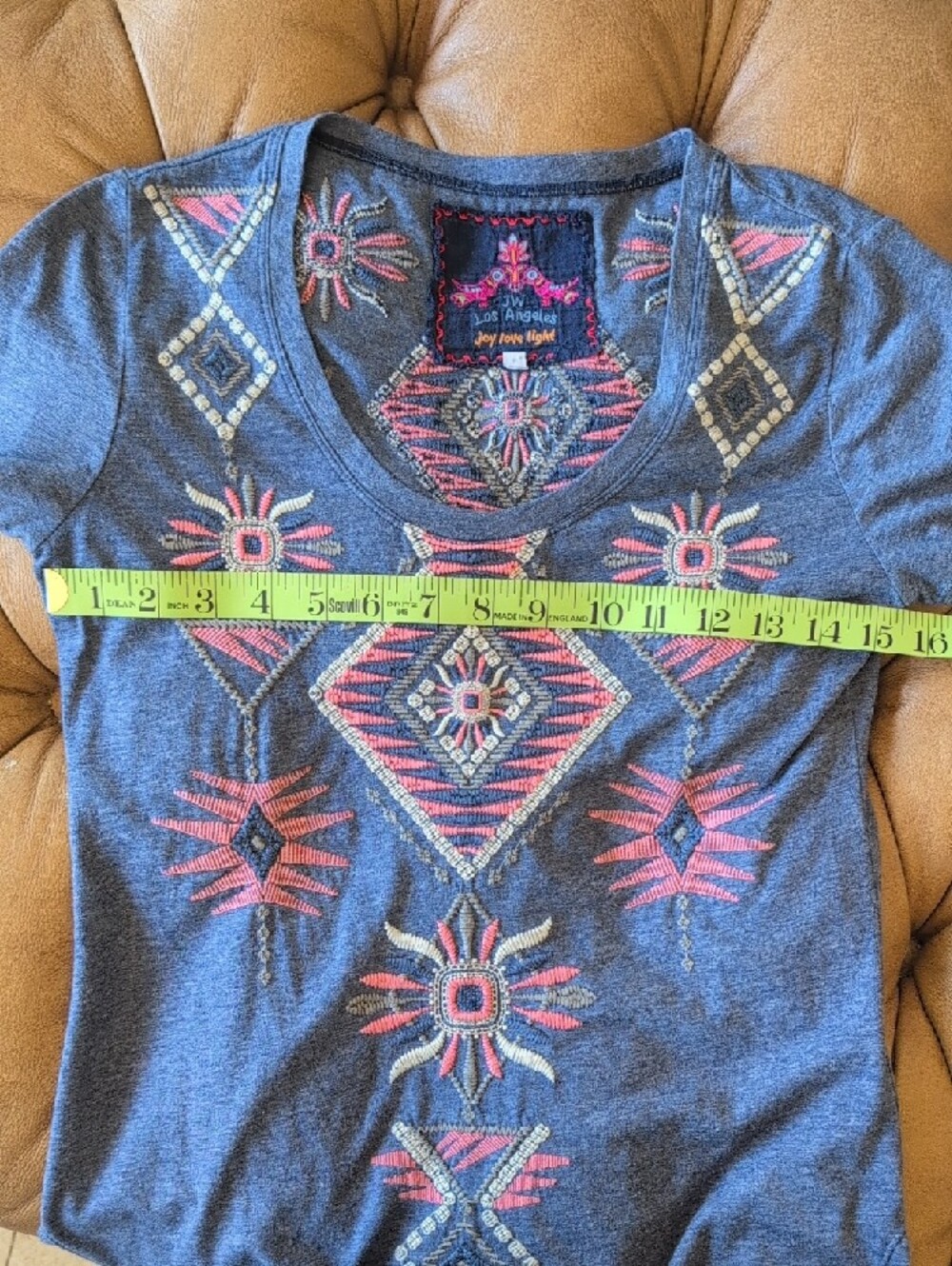 Johnny Was Blue Joy Love Light  Embroidered Tee with Pink & White Accents - Picture 8 of 9